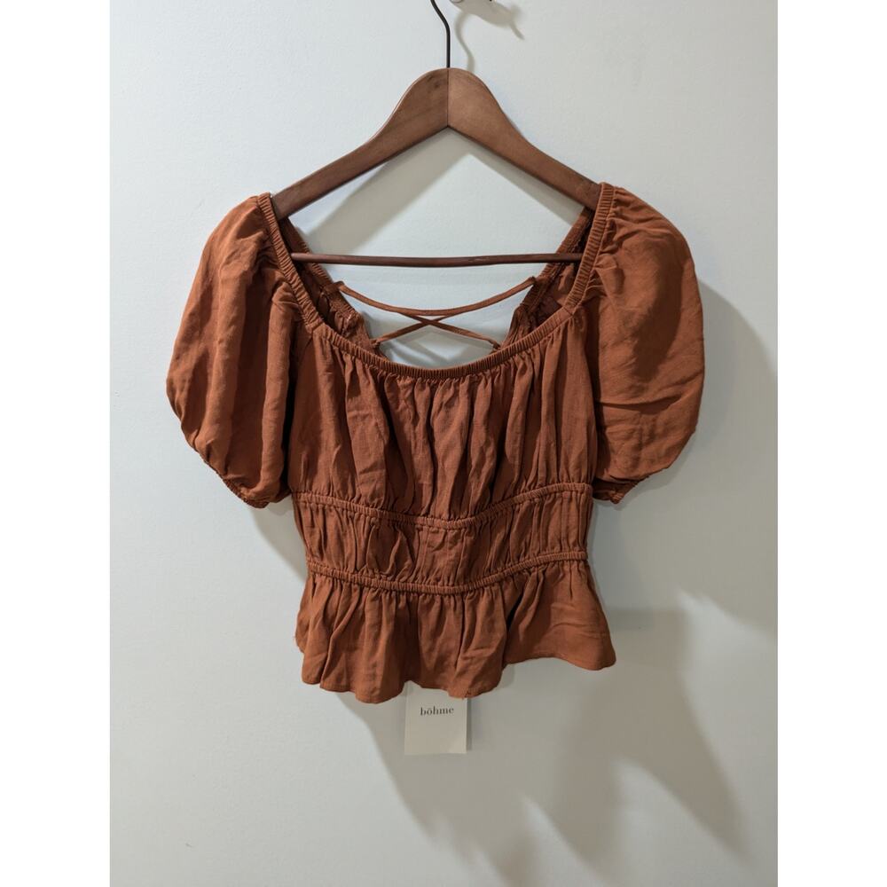 Lush Bohme Cross Cross Back Puff Sleeve Top NWT